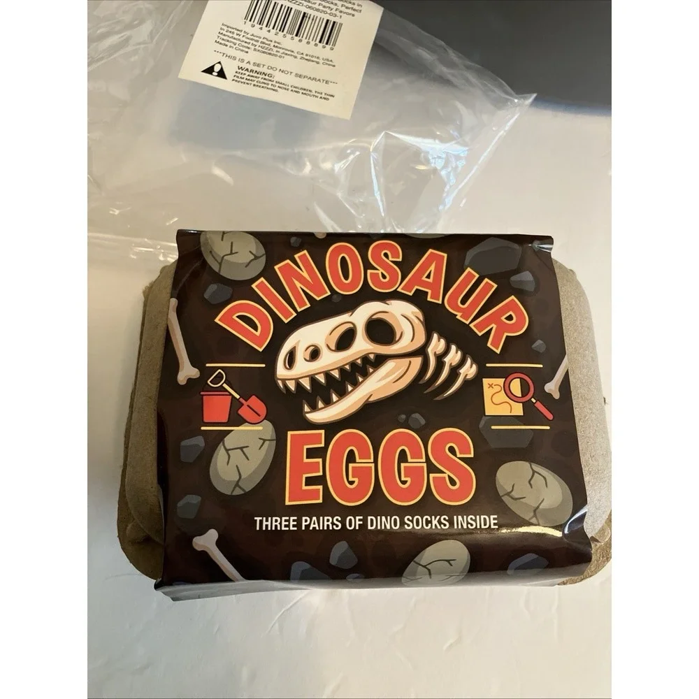 Zodaca Dinosaur Egg Socks 3 Pack Kids Size S Multicolor NWT Crew Socks